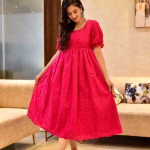 pink swan embroidered dress