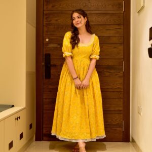 yellow tin tin cotton dress