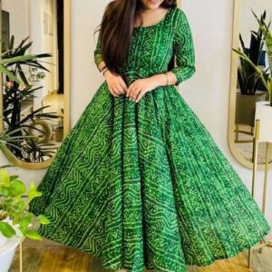 GREEN BANDHANI TWIRL MAXI DRESS
