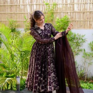 brown organza shimmer suit set