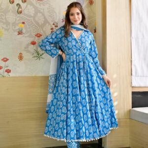 Blue floral pompom suit set