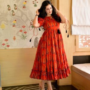 Sarojni orange cotton dress