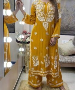 Rayon Chain Stitch work Chikankari Kurti