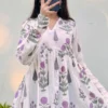 Cotton White Flared Printed Aliacut Peplum Top
