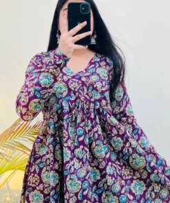 Cotton Wine Flared Floral Print Aliacut Peplum Top